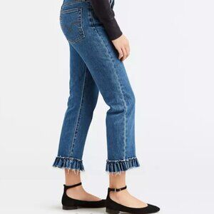 Levi Women's Jeans Mid-Rise Skinny Cropped Ruffles 5 pocket Boho, Rare, sz 14